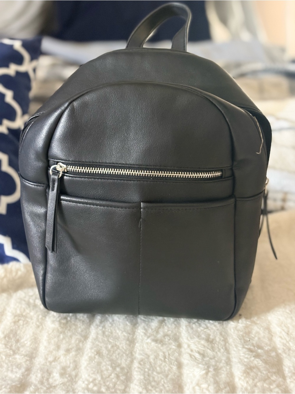 Black faux Leather Mini Backpack - Sleek Everyday Bag